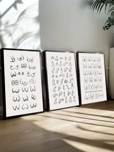 Det samlede plakatsæt rummer en kunstnerisk undersøgelse af intimitet og menneskekroppens æstetik. Hver plakat repræsenterer en del af kroppen, hvor brysterne, numsen og genitalierne er fremstillet med både elegance og respekt. Kunstneren formår at skabe et udtryk, hvor disse elementer ikke kun er fysiologiske, men også symboliserer menneskets skønhed og kompleksitet. Plakaterne inviterer til en mere åben og refleksiv tilgang til kroppens naturlige former og placerer intimitet og sensualitet i et kunstnerisk og filosofisk lys.