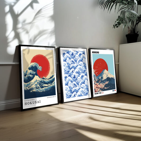 Dette plakatsæt samler tre plakater, der afspejler Japans indflydelse på popkultur og film. Plakaterne fremhæver både de klassiske japanske film og nutidens anime og manga, og de fanger den fantastiske æstetik, der karakteriserer japanske film og serier. Hver plakat indeholder elementer fra japansk animation, som er kendt for deres visuelle skønhed, fantasifulde verdener og farverige karakterer. Denne samling afspejler Japans vedvarende indflydelse på den globale popkultur.