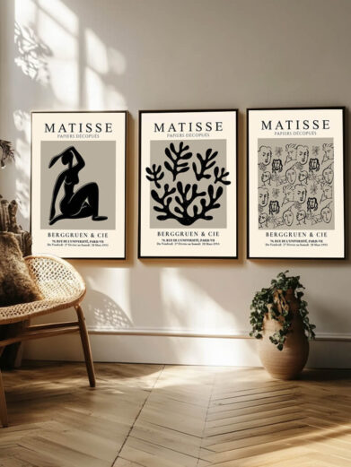 I dette plakatsæt samles Matisse's fascination af menneskekroppen og dens udtryk. Gennem frie, flydende linjer og farver bringes kroppen til live på en måde, der udstråler både harmoni og frihed. Hver plakat undersøger forskellige aspekter af den menneskelige form, og hvordan den kan udtrykke følelser, bevægelse og stil. Sammen skaber disse plakater et poetisk billede af menneskets fysik og dets uendelige potentiale for udtryk.
