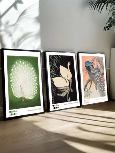 I dette plakatsæt fanges Ohara Kosons øje for detaljerne i naturens små, men stærke øjeblikke. Hver plakat udstråler en følelse af efemeral skønhed, hvor blomster og dyr er portrætteret i øjeblikke af stilhed og livskraft. Kosons subtile farvebrug og dygtighed i at fange lys og skygge gør hvert billede levende og næsten fotografisk, mens de enkle, men smukke motiver fortæller historier om livets flygtige natur.