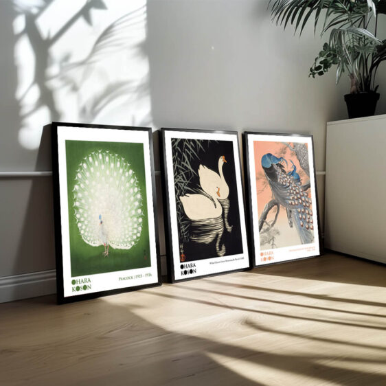 I dette plakatsæt fanges Ohara Kosons øje for detaljerne i naturens små, men stærke øjeblikke. Hver plakat udstråler en følelse af efemeral skønhed, hvor blomster og dyr er portrætteret i øjeblikke af stilhed og livskraft. Kosons subtile farvebrug og dygtighed i at fange lys og skygge gør hvert billede levende og næsten fotografisk, mens de enkle, men smukke motiver fortæller historier om livets flygtige natur.