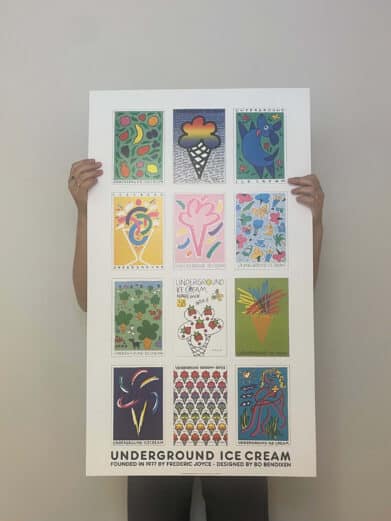 Bo Bendixen plakat med farverige is-illustrationer. Grafisk design, unikt tryk. Perfekt til kunstelskere.