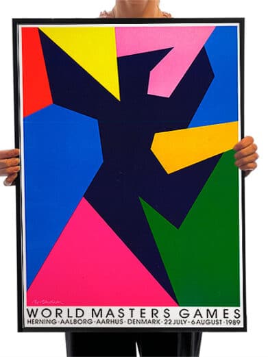 Bo Bendixen plakat: Farverigt abstrakt design til World Masters Games. En limited edition plakat fra Bo Bendixens lager.