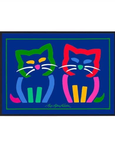 Bo Bendixen katte plakat i rød og grøn, en farverig og unik tilføjelse til ethvert hjem. Kunsttryk i høj kvalitet.