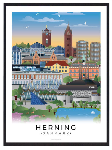 Herning byplakat med hvid kant