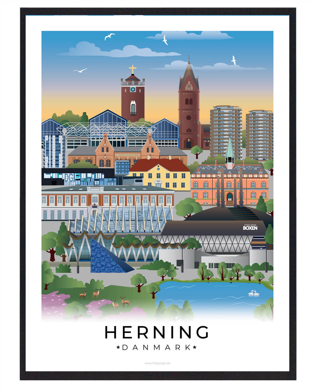 Herning byplakat med hvid kant