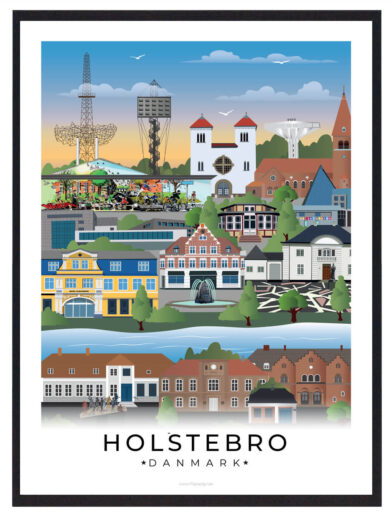 Holstebro byplakat med hvid kant