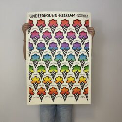Bo Bendixen plakat: Farverig 'Underground Icecream' plakat med isvafler i regnbuens farver. Fra hans originale lager, begrænset antal.