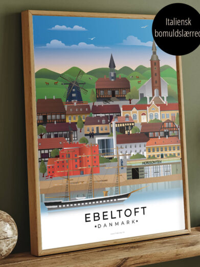 Billede trykt på lærred af Ebeltoft by i farver