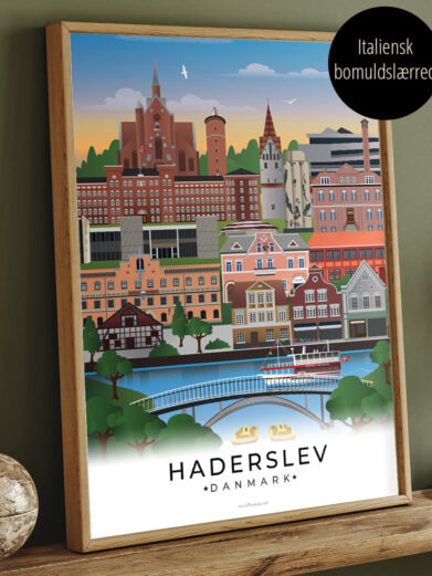 Lærredsbillede med Haderslev by i farvestrålende farver
