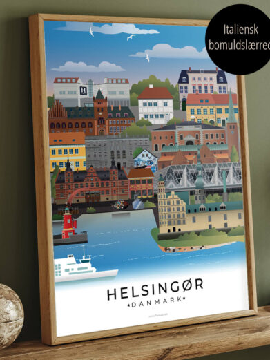 Helsingør by plakat i farver indrammet i egeramme