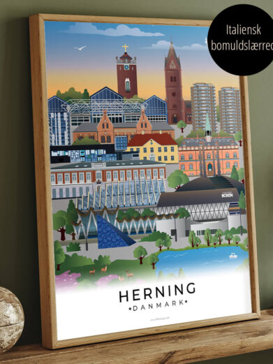 Herning by plakat i farver trykt på canvas lærred