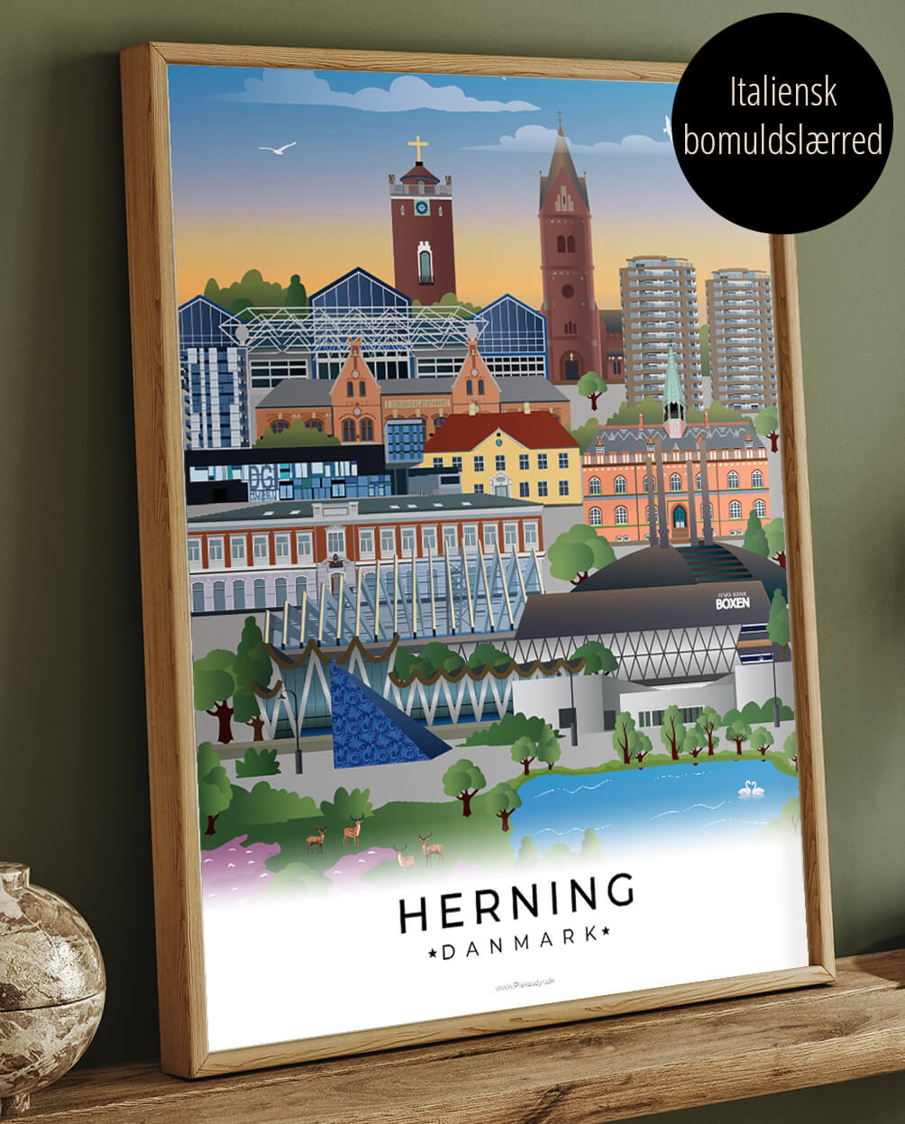 Herning by plakat i farver trykt på canvas lærred