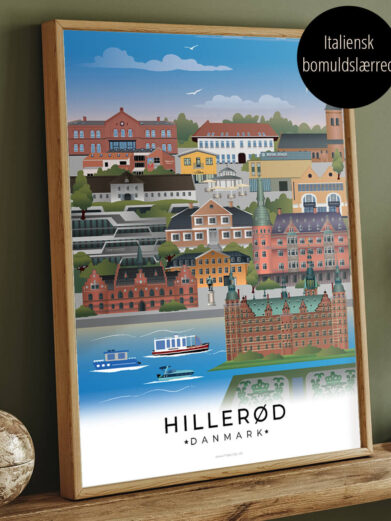Hillerød by plakat i farver på lærred
