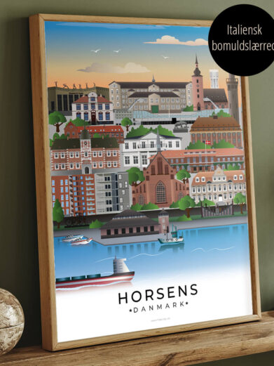 Horsens by plakat trykt på lærred og indrammet i egeramme