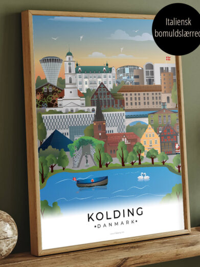 Kolding by plakat som canvas billede indrammet i en egeramme