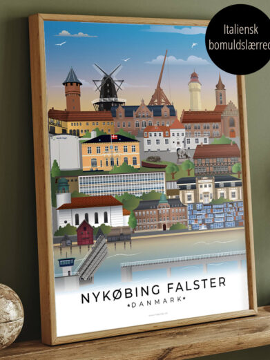 Billede på lærred med Nykøbing Falster by motiv i farver