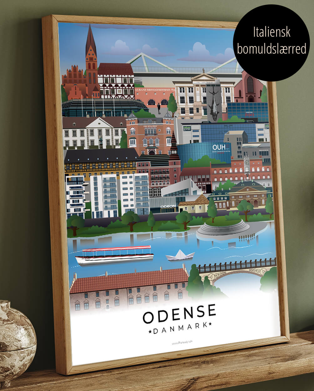 Canvas tryk i farver med Odense by som motiv