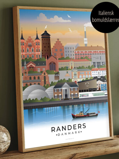 Randers lærredstryk i farver og i egeramme