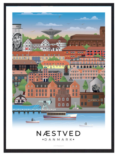 Næstved byplakat med hvid kant