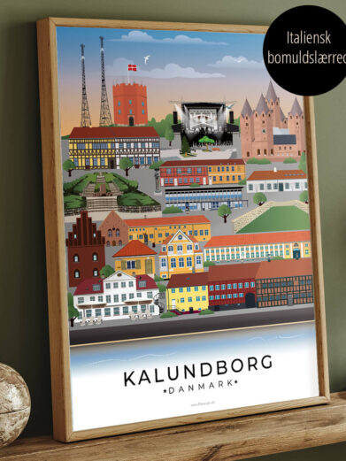 kalundborg byplakat i farver som lærredsbillede