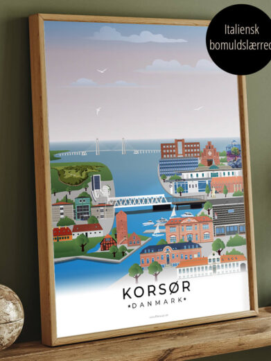 Korsør byplakat i farver på canvas billede
