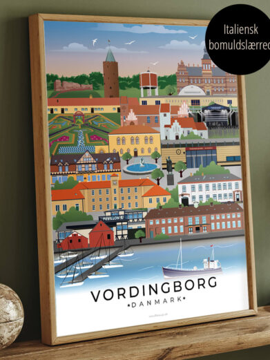 Vordingborg byplakat i farver som canvas tryk