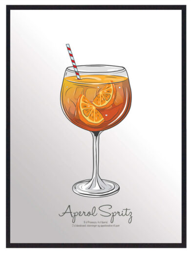 Dark n' Stormy drink plakat. Farverig illustration af en cocktail med appelsin og sugerør. Perfekt som boligplakat.