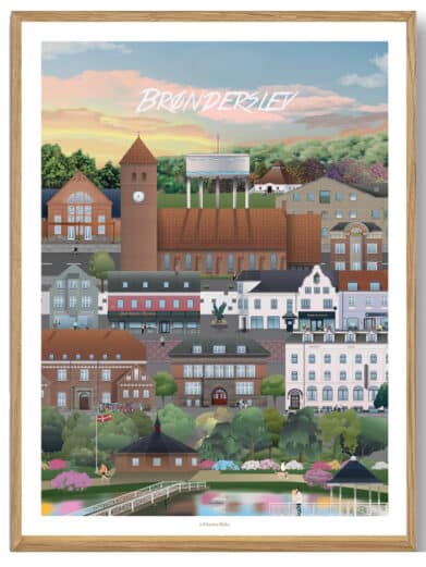 Farverig Amager - Martin Rahr plakat. Bybillede med detaljer, kunstnerisk stil. Perfekt til at bringe Amager ind i dit hjem.