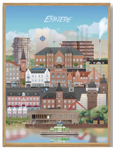 Farverig Amager Martin Rahr plakat. Livlige bybilleder, Sjælland, Hovedstaden. Perfekt til at bringe Amagers charme ind i dit hjem.