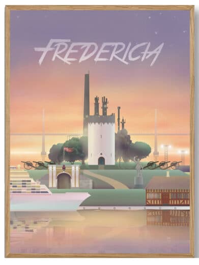 Esbjerg Martin Rahr plakat. Bybillede i dæmpede farver med bro, tårn og vand. Perfekt til Syddanmark eller Esbjerg entusiaster.