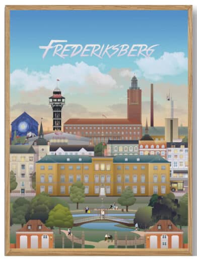 Esbjerg Martin Rahr plakat. Bybillede i træramme. Flotte farver og detaljer. Perfekt til stuen. Køb Esbjerg plakater online!