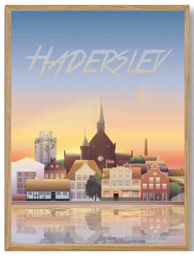 Martin Rahr Ans plakat med Haderslev bybillede i Midtjylland, Silkeborg. Flotte farver og detaljeret design.