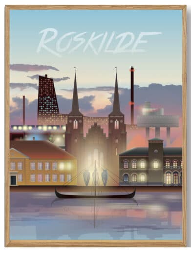 Næstved Martin Rahr plakat. Bybillede i dæmpede farver med arkitektur og vand. Perfekt til stuen.