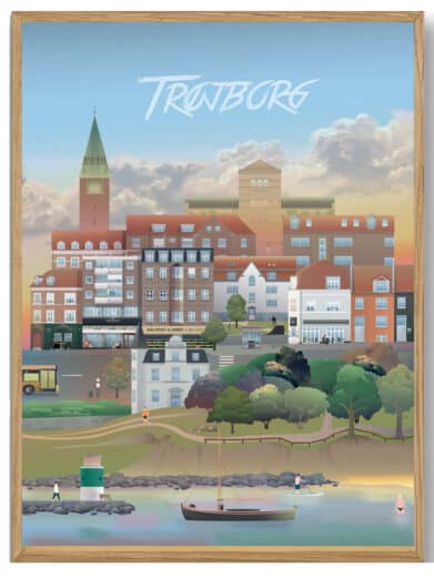 Struer - Martin Rahr byplakat. Farverig illustration af Trojborg med byens vartegn, nu på tilbud til 254 kr!