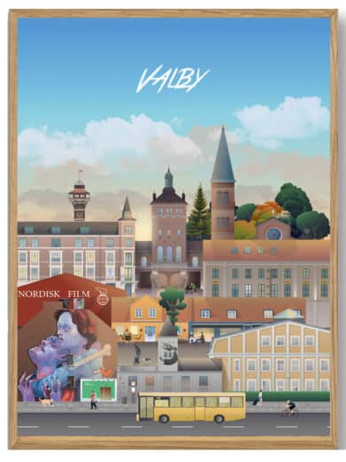 Struer - Martin Rahr plakat. Illustrativt bybillede i rolige farver, indrammet. Perfekt til at bringe Midtjylland ind i dit hjem.