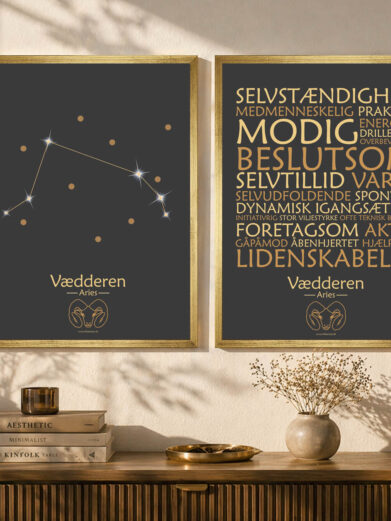 Plakatsæt stjernetegn vædderen i guld ramme (Restmarked)