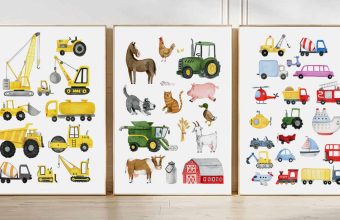 Børne billeder med biler, traktor og dyr. Perfekt til børneværelset. Bestseller biler mobil menu.