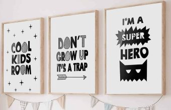 Børne citatplakater: "Cool Kids Room", "Don't Grow Up", "Super Hero". Perfekt til mobil menu børneværelset.