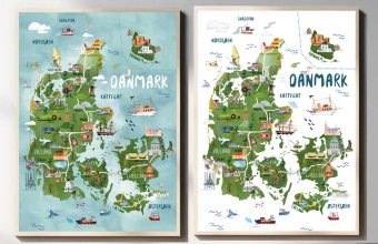 Danmarkskort for børn: Illustrativt kort med seværdigheder og regioner. Perfekt til læring og dekoration.