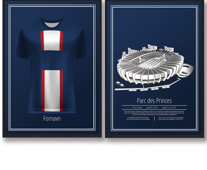 Fodbold plakatsæt med Paris PSG. Fodboldplakat med PSG og deres spillertrøje
